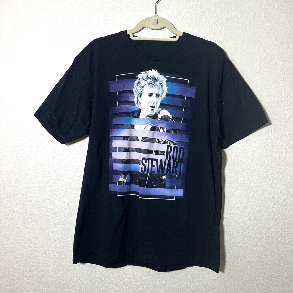 Rod Stewart Womens Shirt Size L Graphic Tour Tee Black